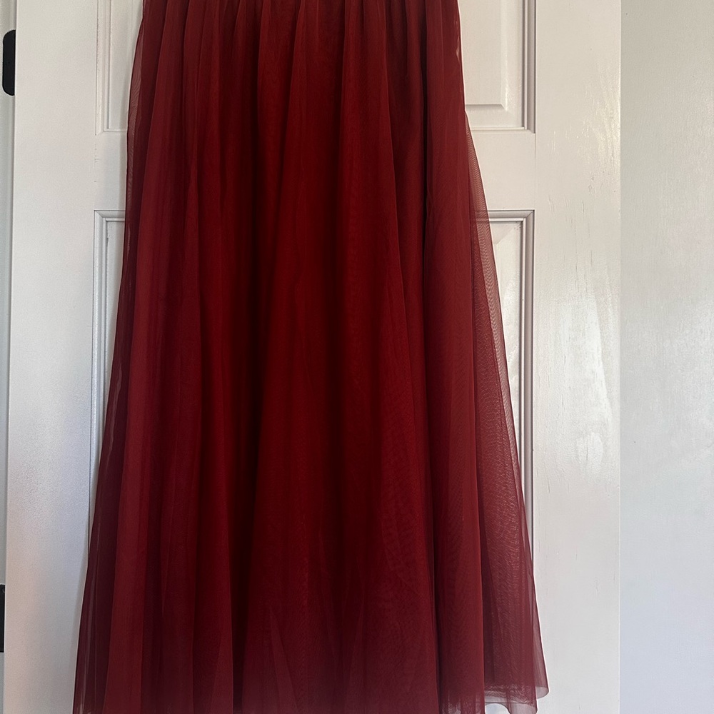 Listicle Deep Red A-Line Tulle Skirt